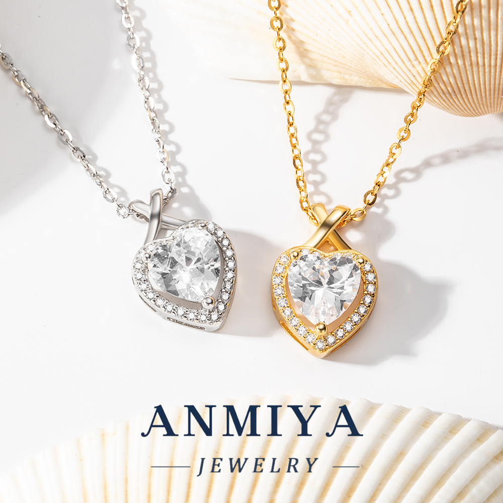 Luxury Gold Plated Silver Jewelry Heart Pendant Necklace, 925 Necklace for Anniversary Gift, Love Heart Pendant for Couples