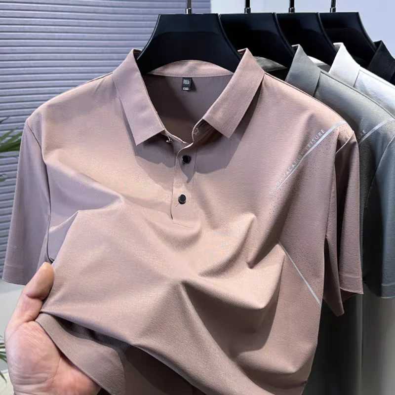 High quality ice silk breathable short sleeve lapel T-shirt solid color summer casual sports style fashionable mens polo shirt XJ250605