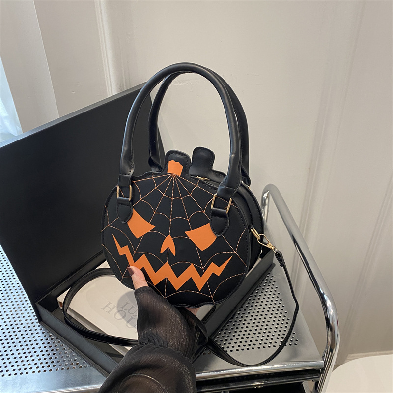 designer Halloween Spooky Pumpkin Bag 2025 Casual Fashion Color Block Creative Patchwork Women's Shoulder Bag Cartoon Crossbody Bag