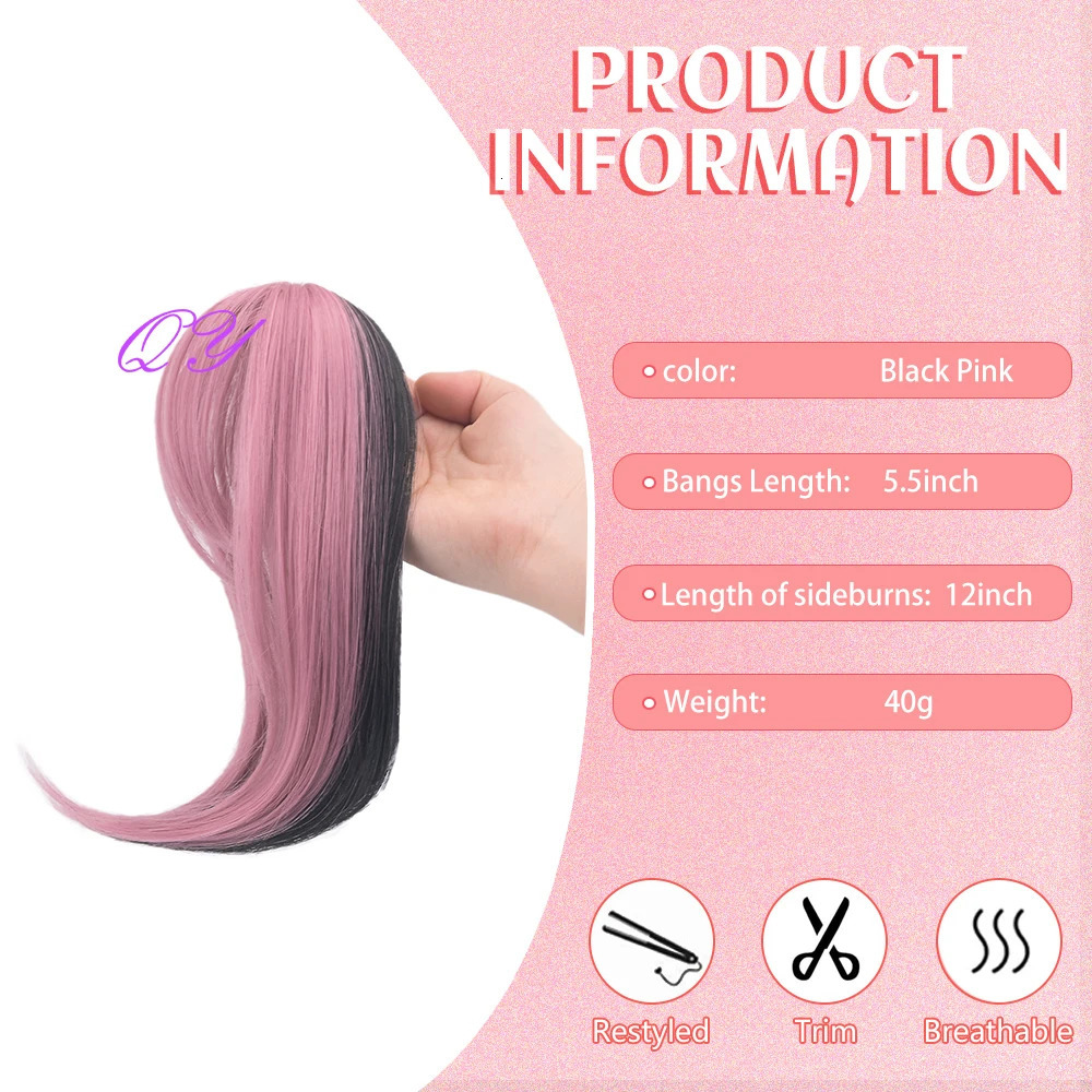 Synthetic Clip In Bangs Extensions Pink Easy To Wear For Women Daily Or Party Use Fringe Bangs Hairpieces 250529