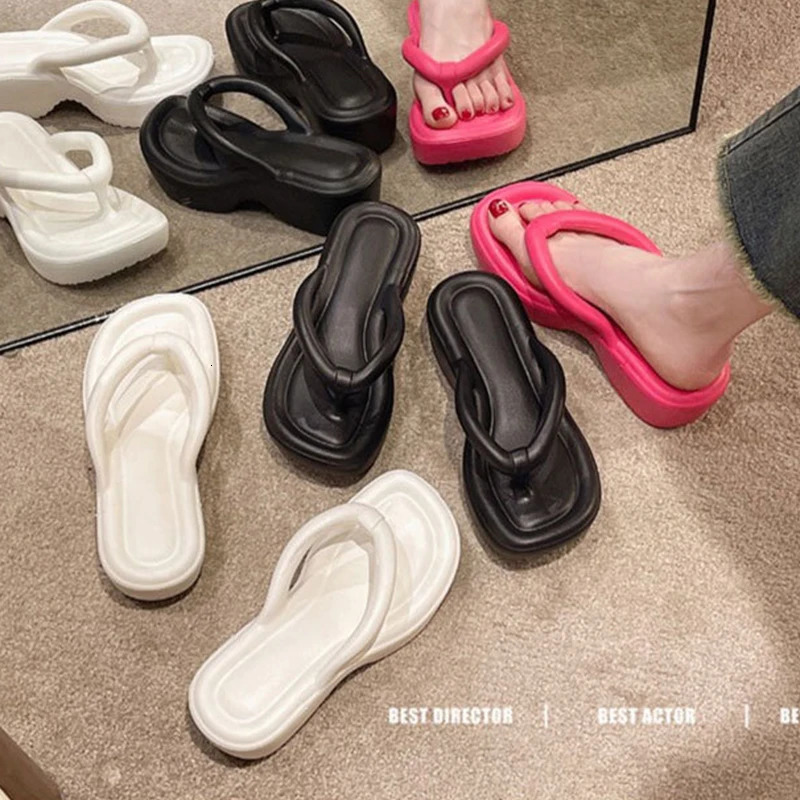 Sweet Womens Wedges Clip Toe Sandals EVA Summer Solid Thick Sole Flip Flops Indoor Outdoor Slip-on Beach Zapatillas 250605