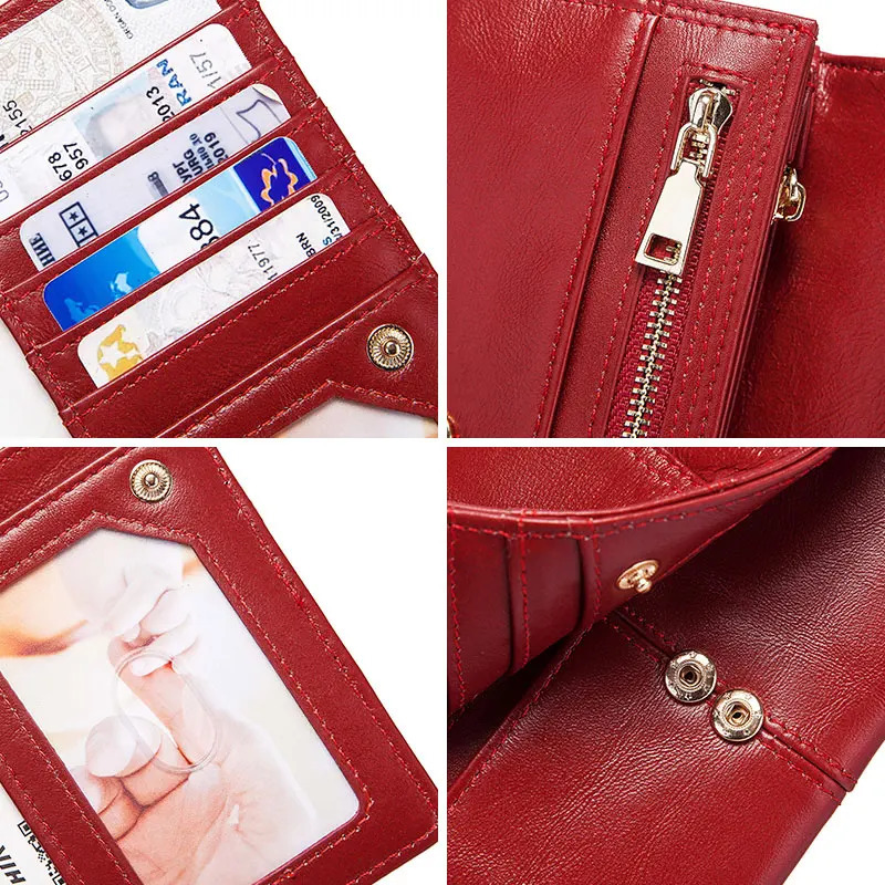 HUMERPAUL Womens Wallet Top Layer Leather Multicard Clutch Cell Phone Money Bag Fashion Ladies Card Holder Cartera Mujer Red 250605