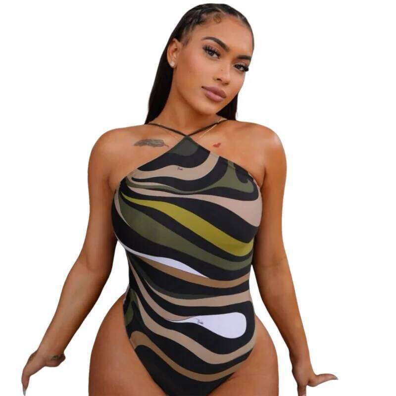 Summer's New Streetwear Creative Digital Printed Sleeveless Tie-up Backless Tight-fitting Jumpsuit