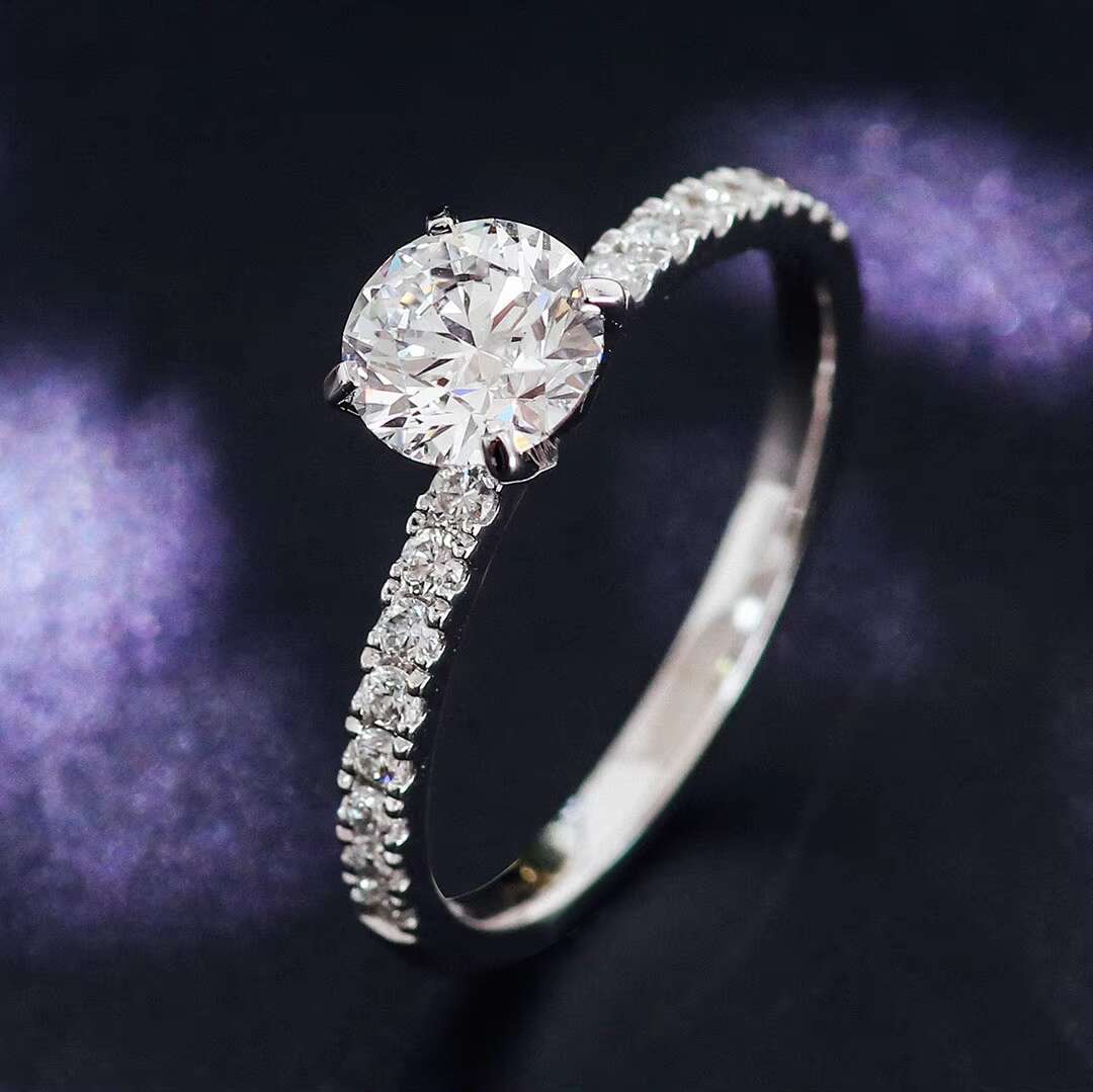 Provence Wedding Ring Woman 14k 1.5ct Round Cut D Color Moissanite Side Stone Engagement Moissanite Ring