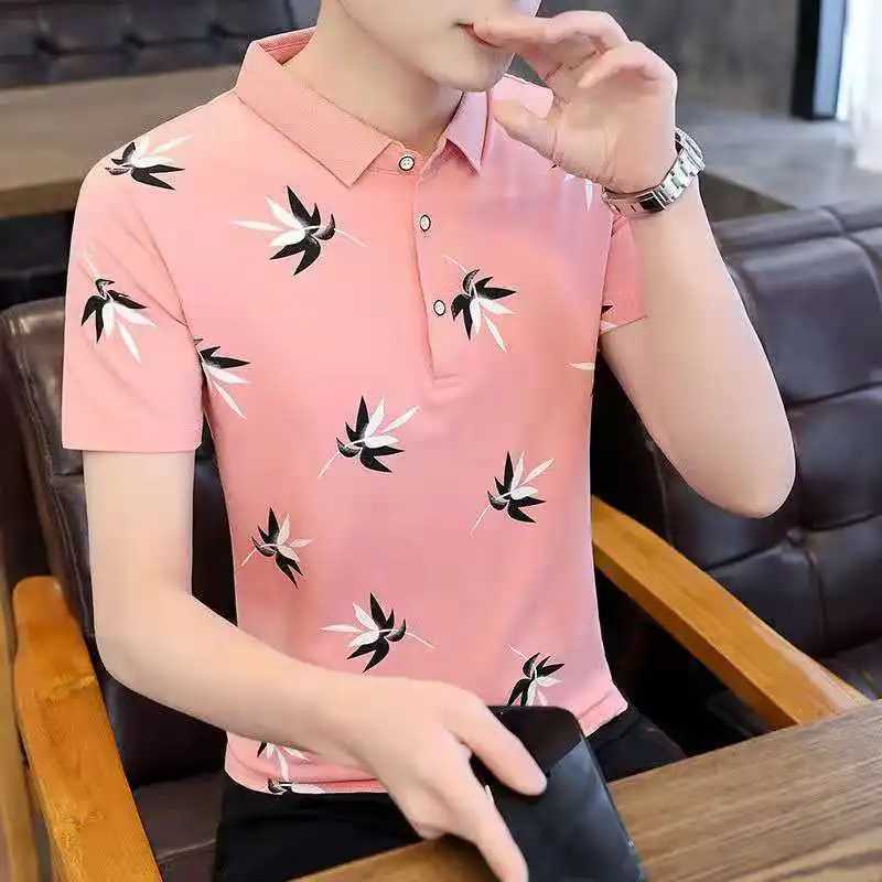 Man 100. Cotton Polo Shirts Print Skinny with Collar T Shirt for Men Party Fashion High Quality Luxury Short Quarter Sleeve HotXJ250605