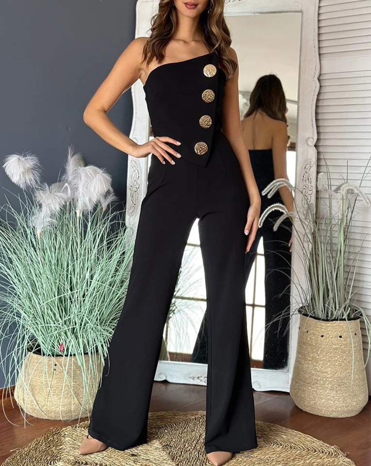 Elegant Jumpsuit for Women Dressy Sexy Off Shoulder Wide Leg Pant Suit One Piece Party Outfits 250604