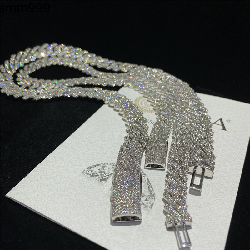 Wholesale 10mm 12mm 14mm Mens Hip Hop Iced Out Diamond Cuban Necklace 925 Sterling Silver D Color Moissanite Cuban Link Chain