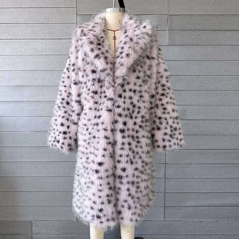 Faux Coat Women Winter Fashion Fox Leopard Print Long Over-the-knee Suit Collar Fur Coats