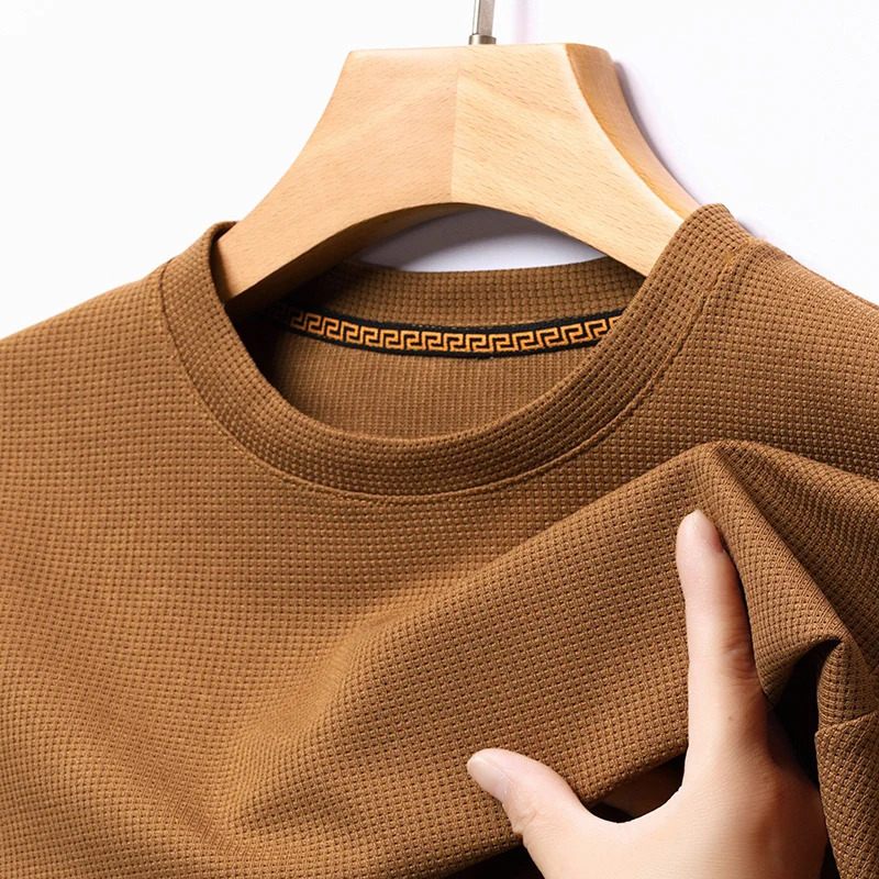 Mens Long-sleeved Sweatshirts Casual Breathable Business T-shirts Male Solid Color Pullover Basic Shirt Oversized Streetwear 250605