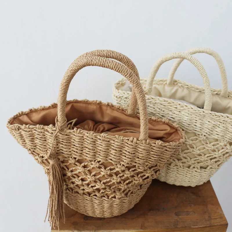 Str Woven Bag Womens Woven Handbag Oval Paper Rope Material Str Woven Bag Hollowed Out Handmade XJ250605