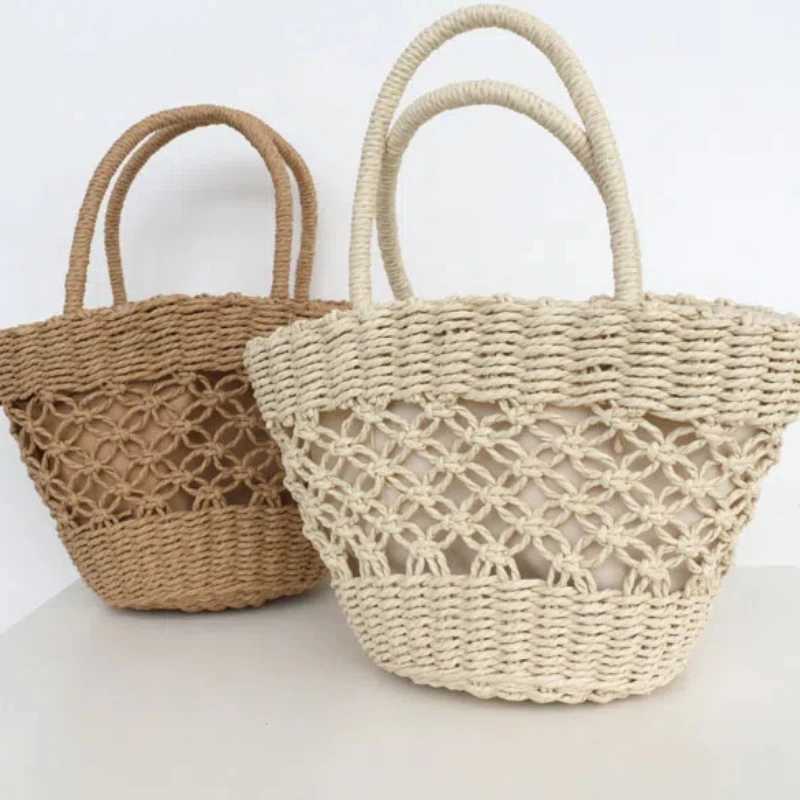 Str Woven Bag Womens Woven Handbag Oval Paper Rope Material Str Woven Bag Hollowed Out Handmade XJ250605