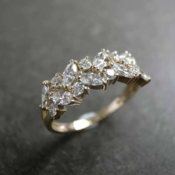 1.39 TCW Colorless Marquise Cut Moissanite Cluater Ring 925 Sterling Silver