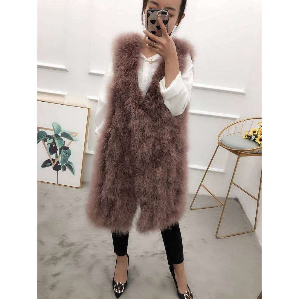 New real genuine natural ostrich Fur vest Women's fashion long Jacket gilet 90CM length custom any size
