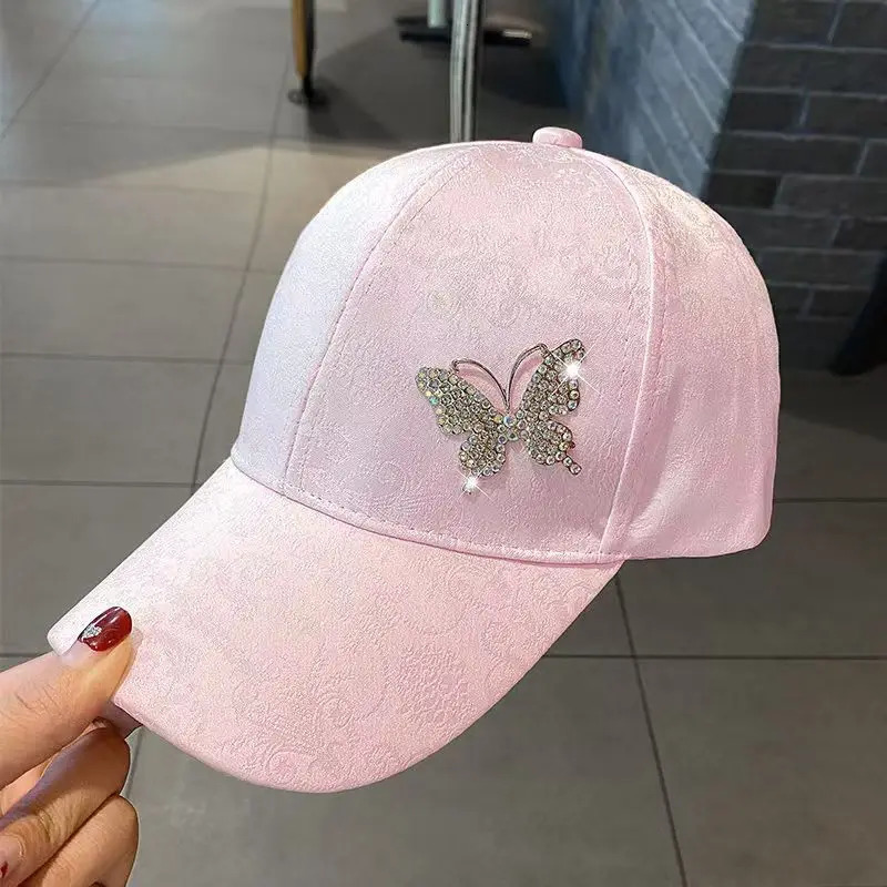 Diamond metal butterfly baseball cap for womens summer sun protection and fashion duck tongue sun baseball cap 250603