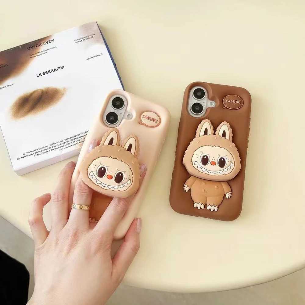 Cute Cartoon LaBuBu Monsters Soft Silicone Bracket Cover With Holder Case For Samsung Galaxy A14 A15 A54 A55 S23 S24 S25 Ultra X250605