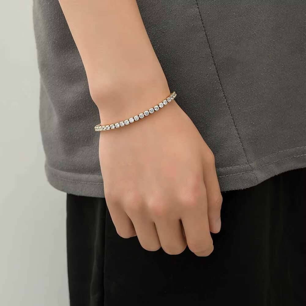 4mm Iced Out Tennis Bracelets Stainless Steel Gold Plated Tennis Chain Bracelet