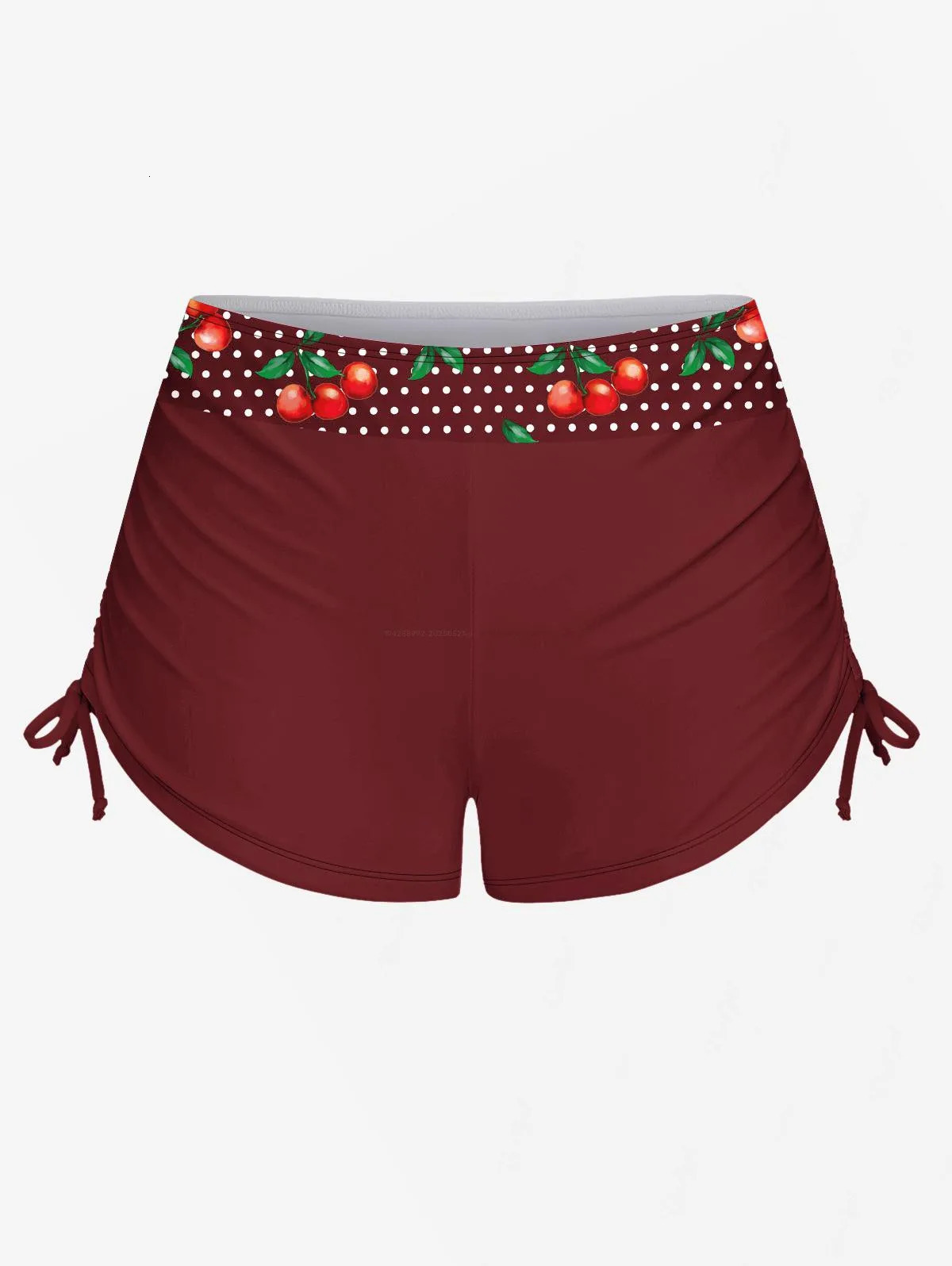 Rol plus Size Womens 1950s Retro Cherry Dots Print Halter Ruched Cinched Boyleg Tankini Swimsuit 250603