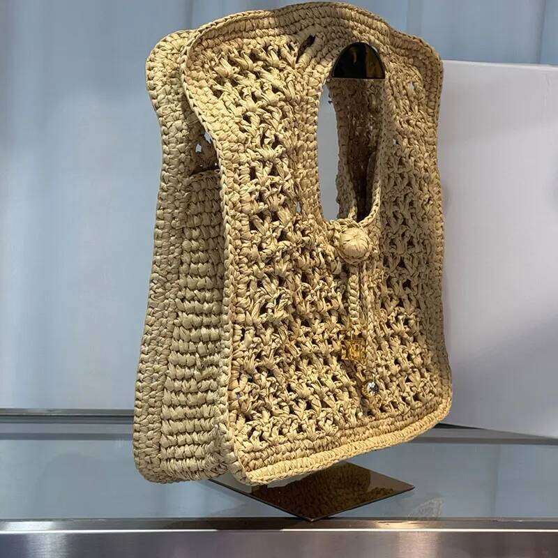 Lafite Grass Hand Woven Square Beach Fashion Design Shoulder Underarm Bag Women Travel Vacation Tote Handbag Lady
