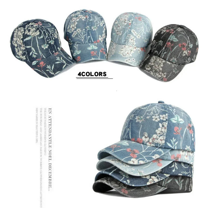 CLIMATE Women Fashion Flower Denim Baseball Cap Hat Floral Jeans Cap Denim Wear Cap Women Cool Hat Caps for Women Girls 250603
