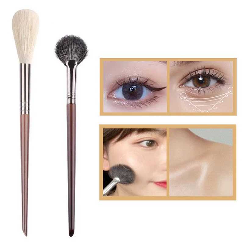 2PCS Goat Hair Flame Shape Highlight Brush Soft Professional Facial Fan Makeup Brushes Set Beauty Cosmetics Tool W250605
