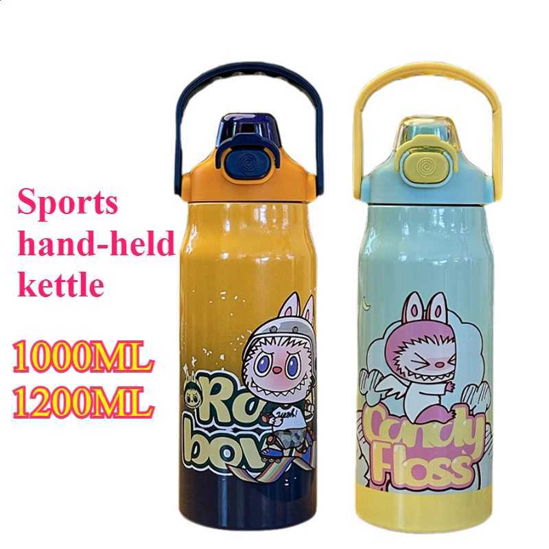 LABUBU Cartoon Sports Water Cup 1000/1200ml Large Capacity Water Cup with Straw Vacuum Insulated Kettle Outdoor Use Perfect Gift X2506051