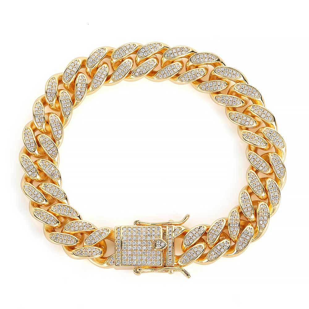 Hip Hop 12mm Double Row Cuban Chain Full Diamond Bracelet Trendy Moissanite Bracelet Mens Jewelry Accessories