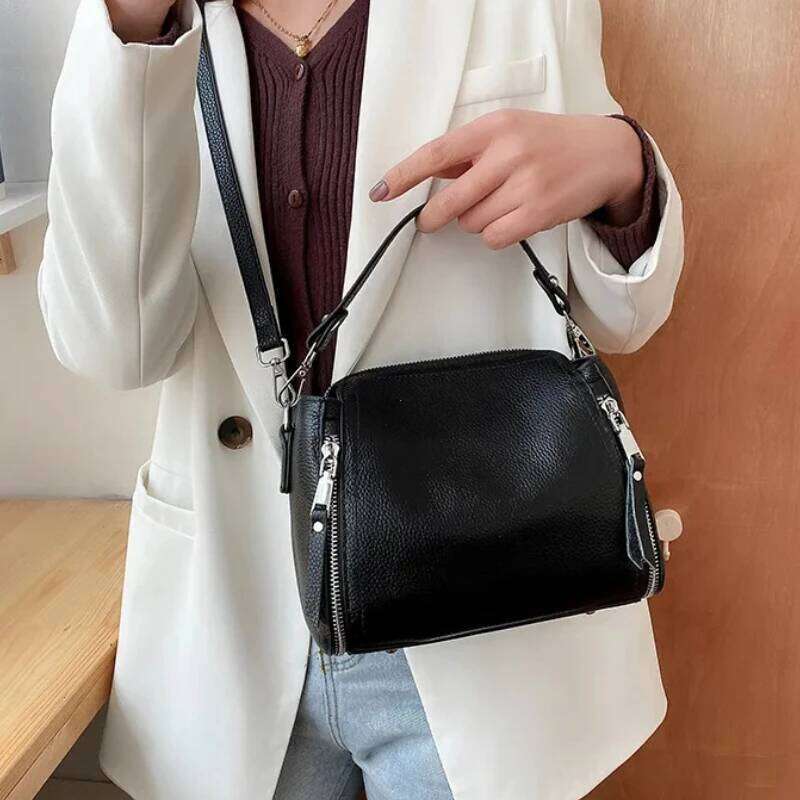 Leather Handbags Cowhide Women Shoulder Fashion Ladies Messenger Bags High Quality Female Tote Bag