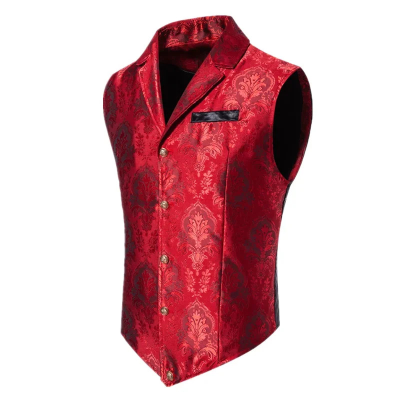Men Jacquard Suit Vest Thin Tops Red Green Blue Pink Fashion Male Wedding Prom Party Dress Waistcoat 250605Z