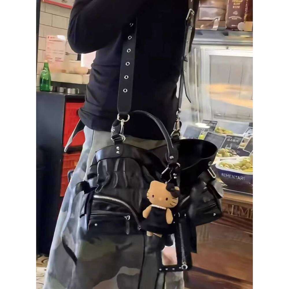 Trendy Brand Design Lazy Style Oil Wax Leather Motorcycle Handbag Large Capacity Commuter Tote Crossbody Bag for Women