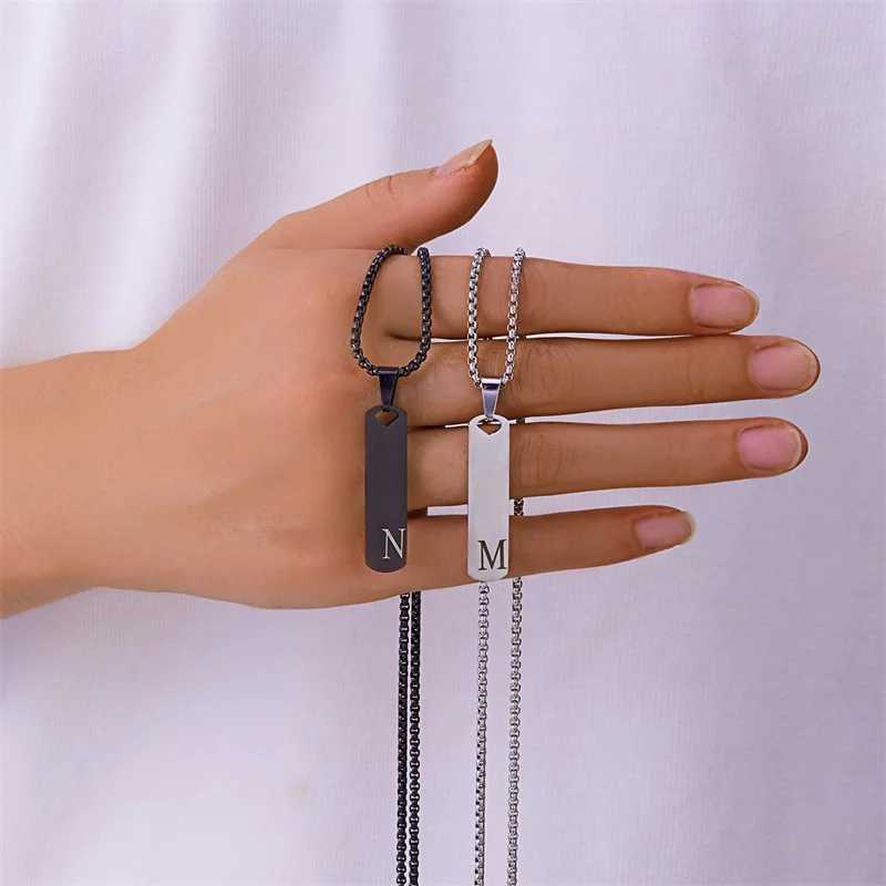 Simple 26 English Initial Letter Necklaces for Women Men Silver Color Square Pendant Necklace Personalized Jewelry Birthday Gift XJ250604