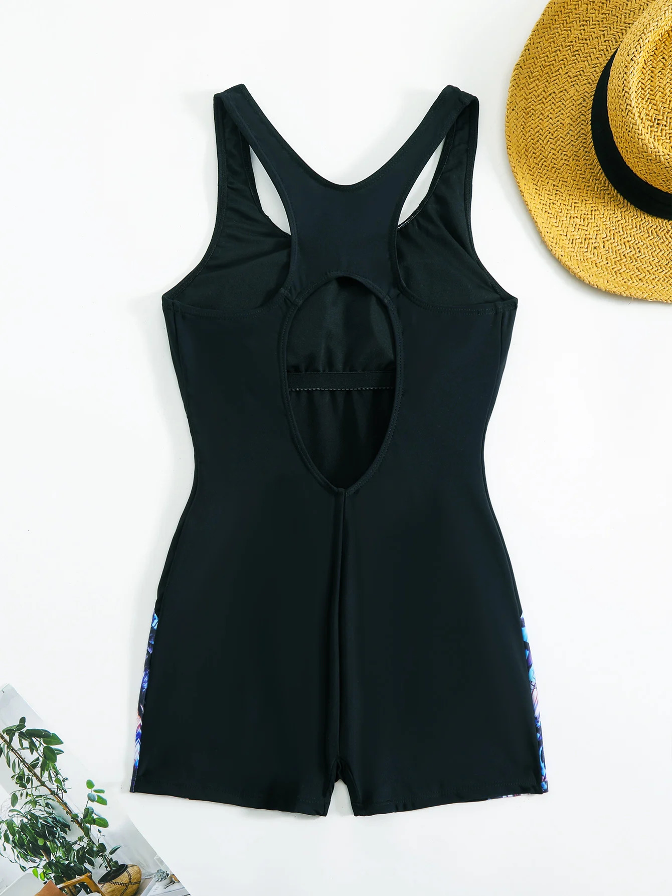 AimeimesOnepiece swimsuit with minimalist style tropical print round neck for womens competition and sports swimwear 250604