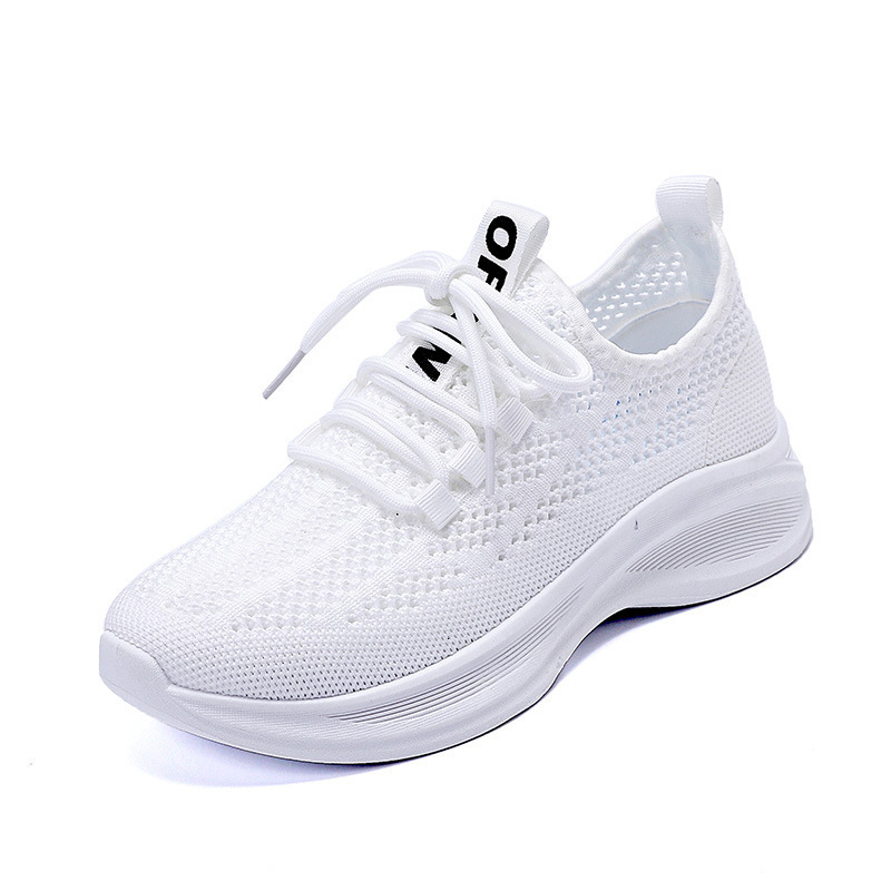 Flyknit Casual Shoes Women S Spring New Korean Style Mesh Breathable White Sneakers Outdoor Comfortable Simple Lightweight Thick Soled Sports Shoes Dd