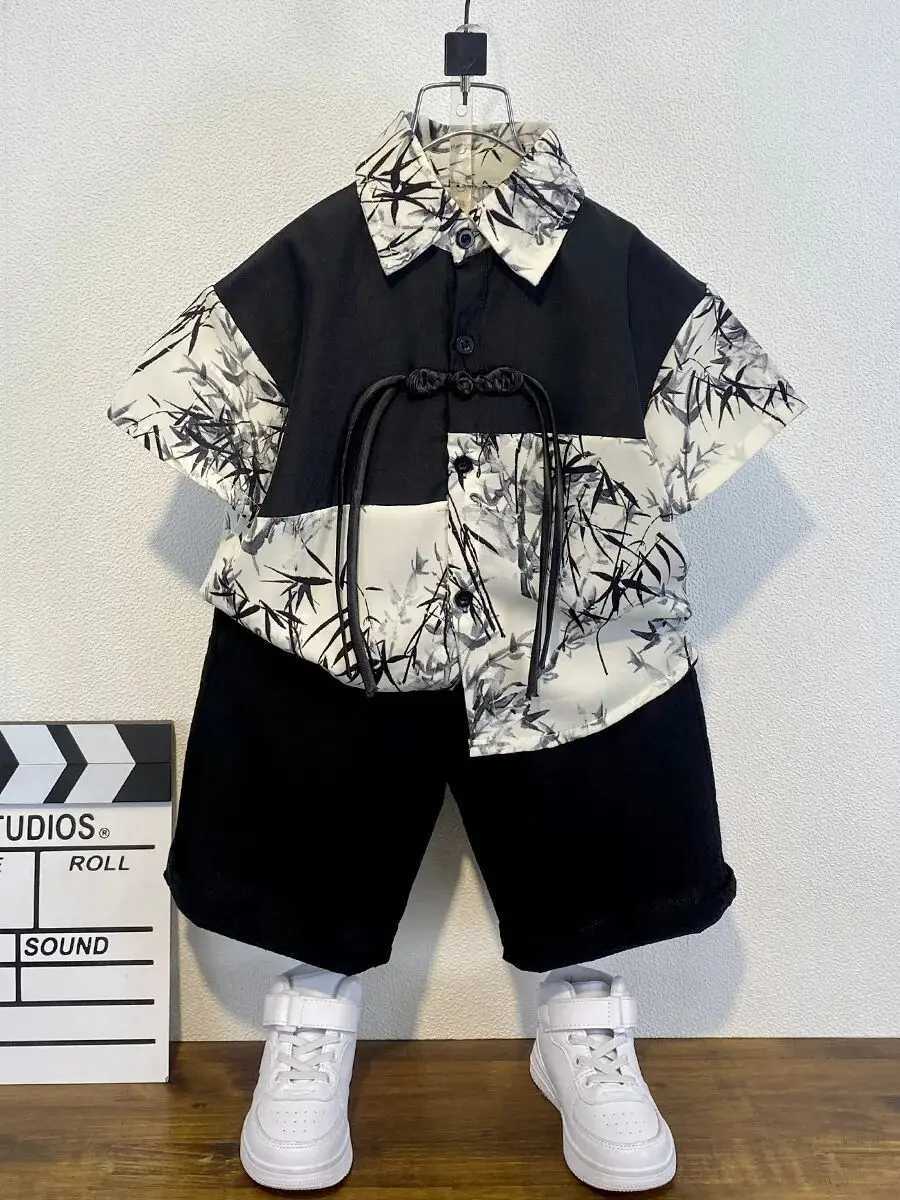 Boys Summer Clothing Set New Fashionable Baby Short sleeved Shirt Childrens Thin Han Clothing Chinese Style Tang Clothing R250605