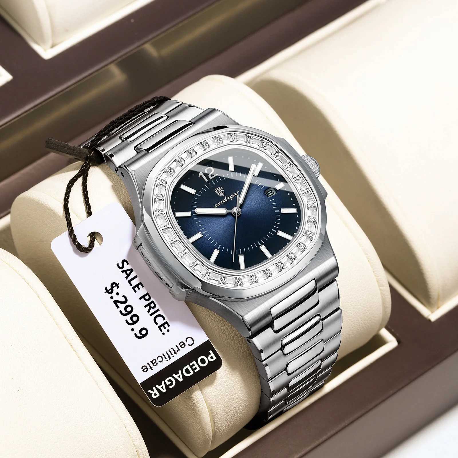 POEDAGAR Luxury Square Mens Quartz Watch Waterproof Luminous Date Mens Watch High Quality Stainless Steel Business Men Watches Y250605