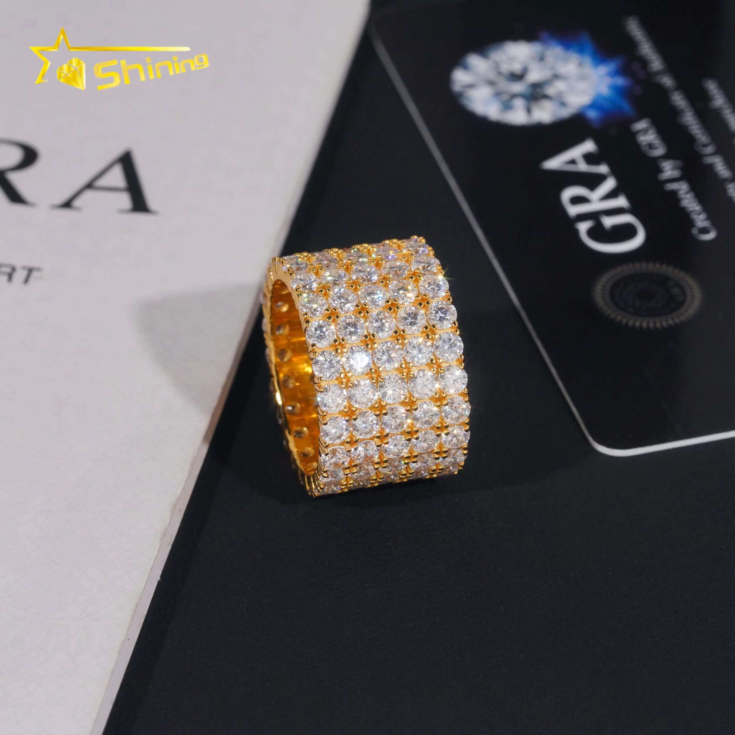 Fine Jewelry GRA 14K 18K Gold Plated Solid 925 Sterling Silver Iced Out Diamond Moissanite Fully Iced 5 Rows Eternity Band Ring