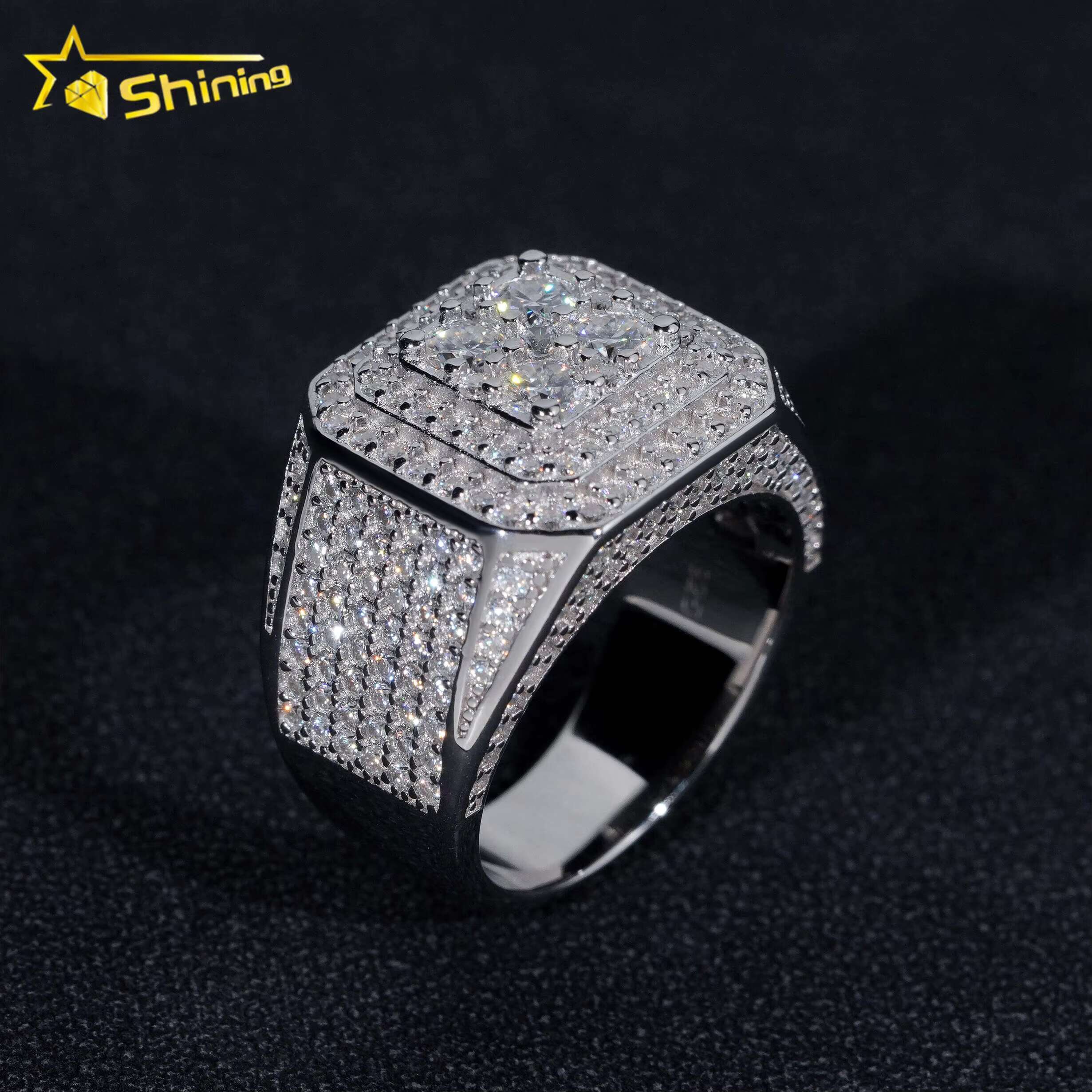 Wholesale Price Custom VVS Diamond Hip Hop Iced Out Moissanite Mens Ring 925 Sterling Silver Jewelry