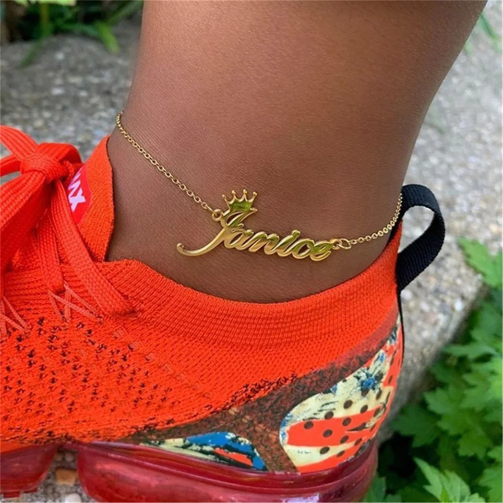 Custom Crown Name Anklets For Woman Stainless Steel Personalizado Letter Foot Bracelet Summer Beach Jewelry Gift 250528