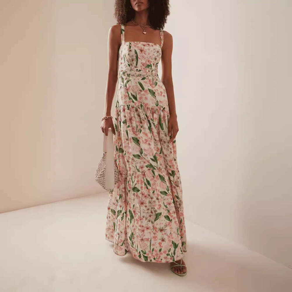 Women's Fashion Spring Summer New Sweet And Spicy Style Strap A-Line Floral Cake Dress B5