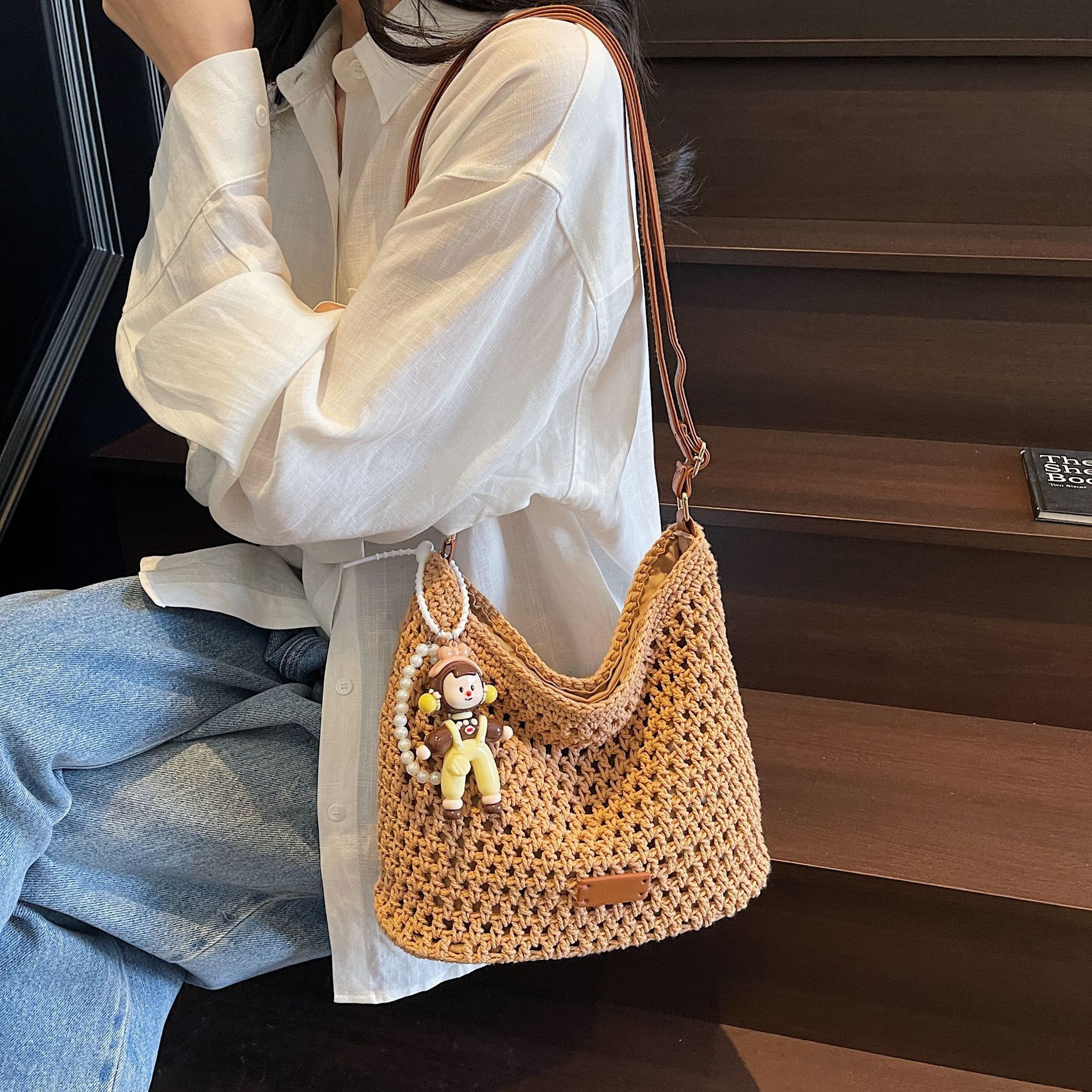 designer Woven Hollow Out Bag for Women 2025 New Summer Beach Vacation Travel Tote Bag Beach Bag Single Shoulder Underarm Bag