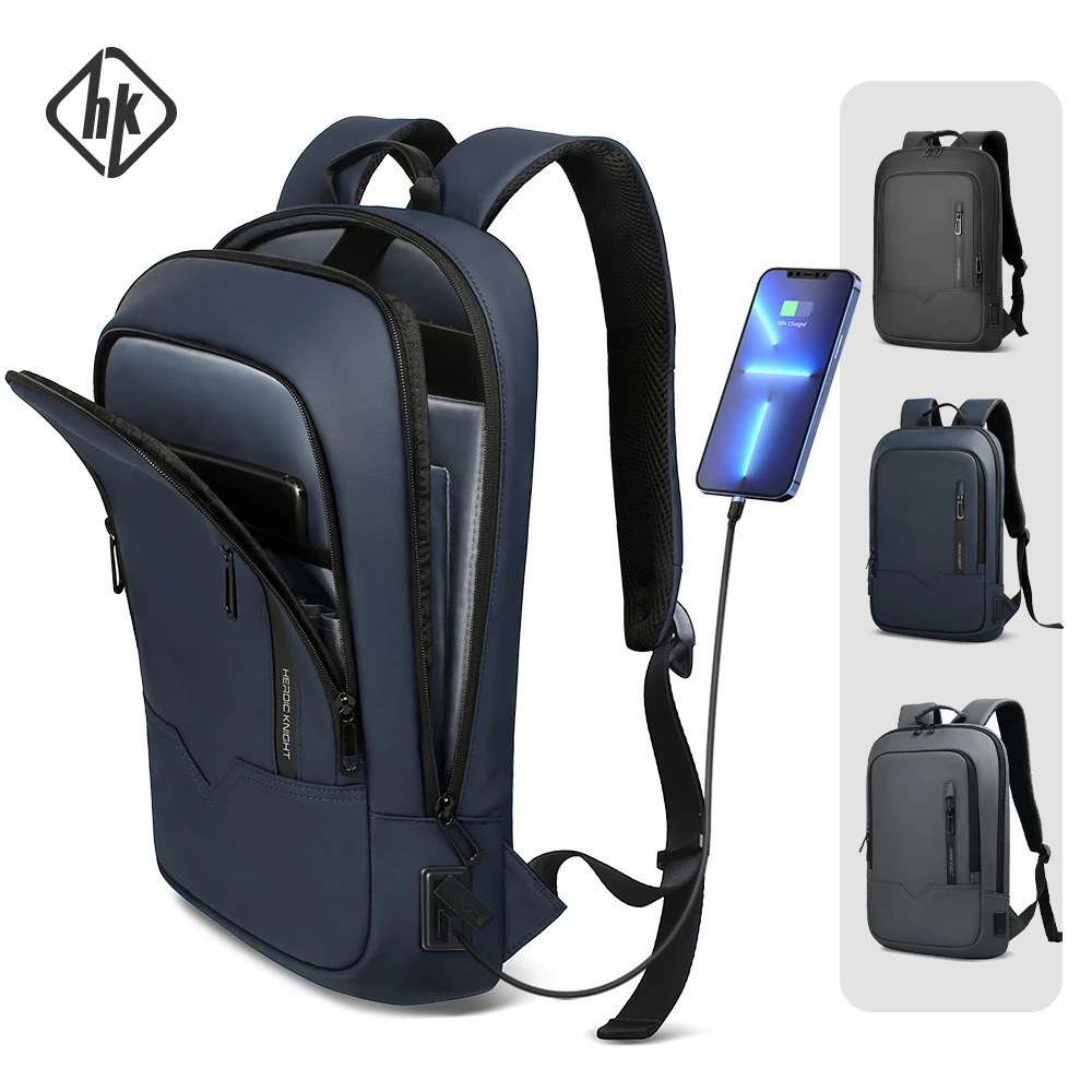 HK Slim Backpack For Men 15.6 Inch Laptop Bags Waterproof Minimalist Business Backpack With USB Charging Casual Travel Work Bag 250603
