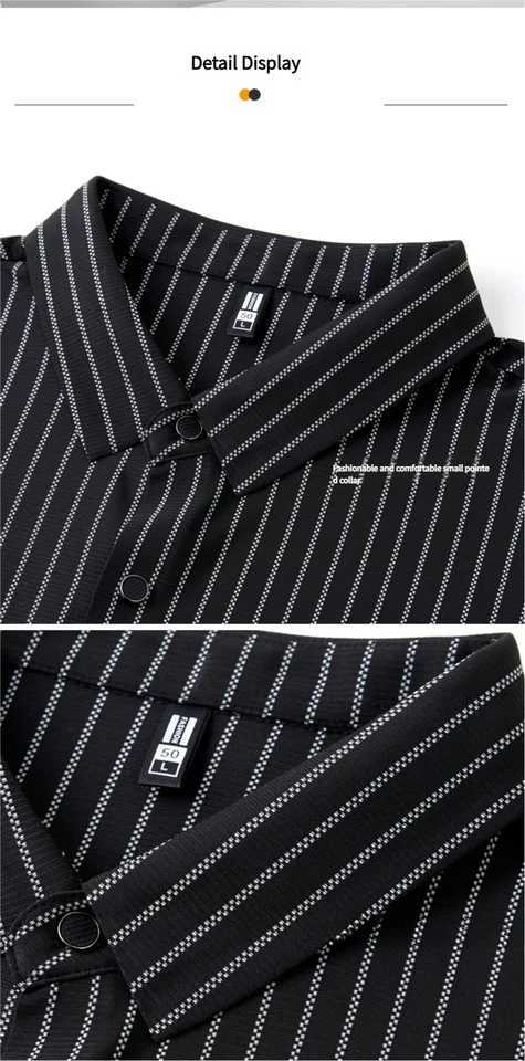 Summer striped short-sleeved t-shirt half-sleeved tops T-shirt with half open collar mens ice silk without trace polo shirtXJ250605