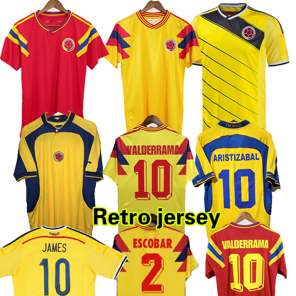 1990 Colombia VALDERRAMA Retro Soccer JerseY 2001 2014 GUERRERO ESCOBAR JAMES JACKSON M ARISTIZABAL Home Away Classic Vintage Football Shirt Camiseta Futbol Shirt