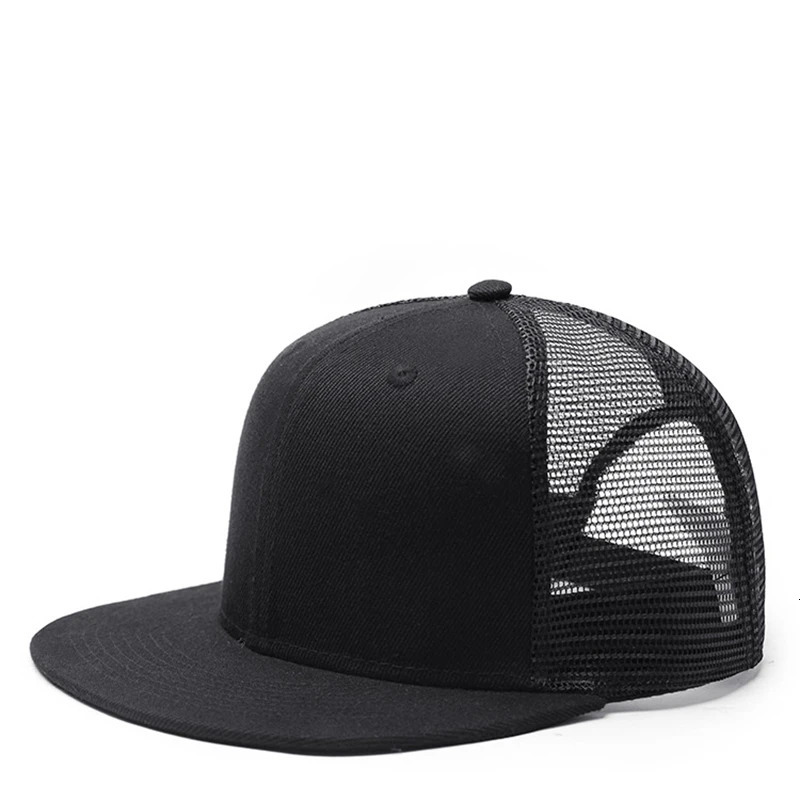 Adult Solid Color Flat Brim Mesh Cap Men Woman Hiphop Plain Baseball Hat 55-60cm 250603