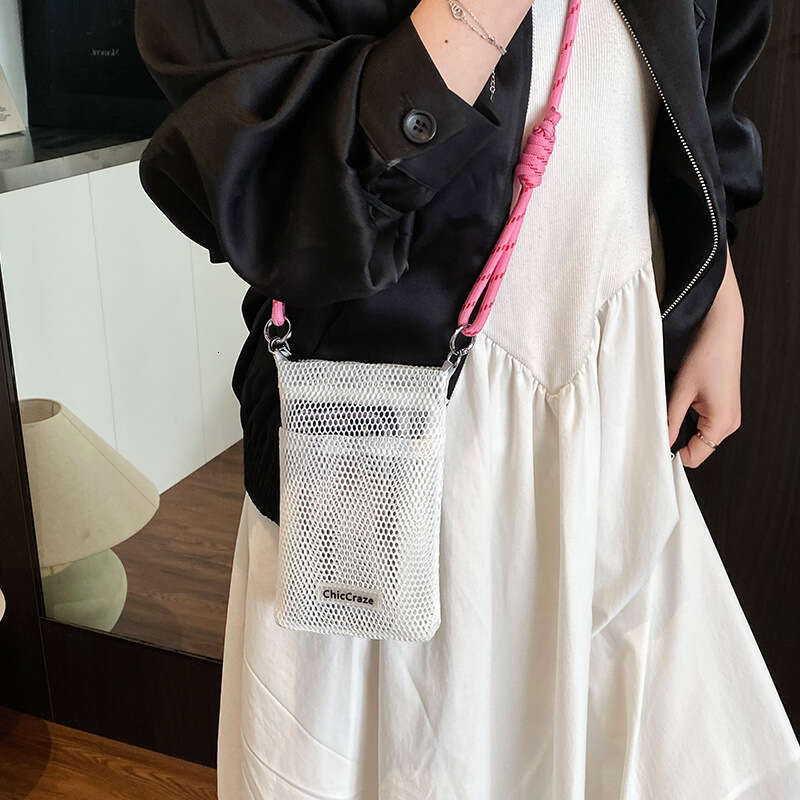 Sweet Fresh Style Phone for Women 2025 Summer New Hollow Out Shoulder Crossbody Mesh Portable Storage Bag