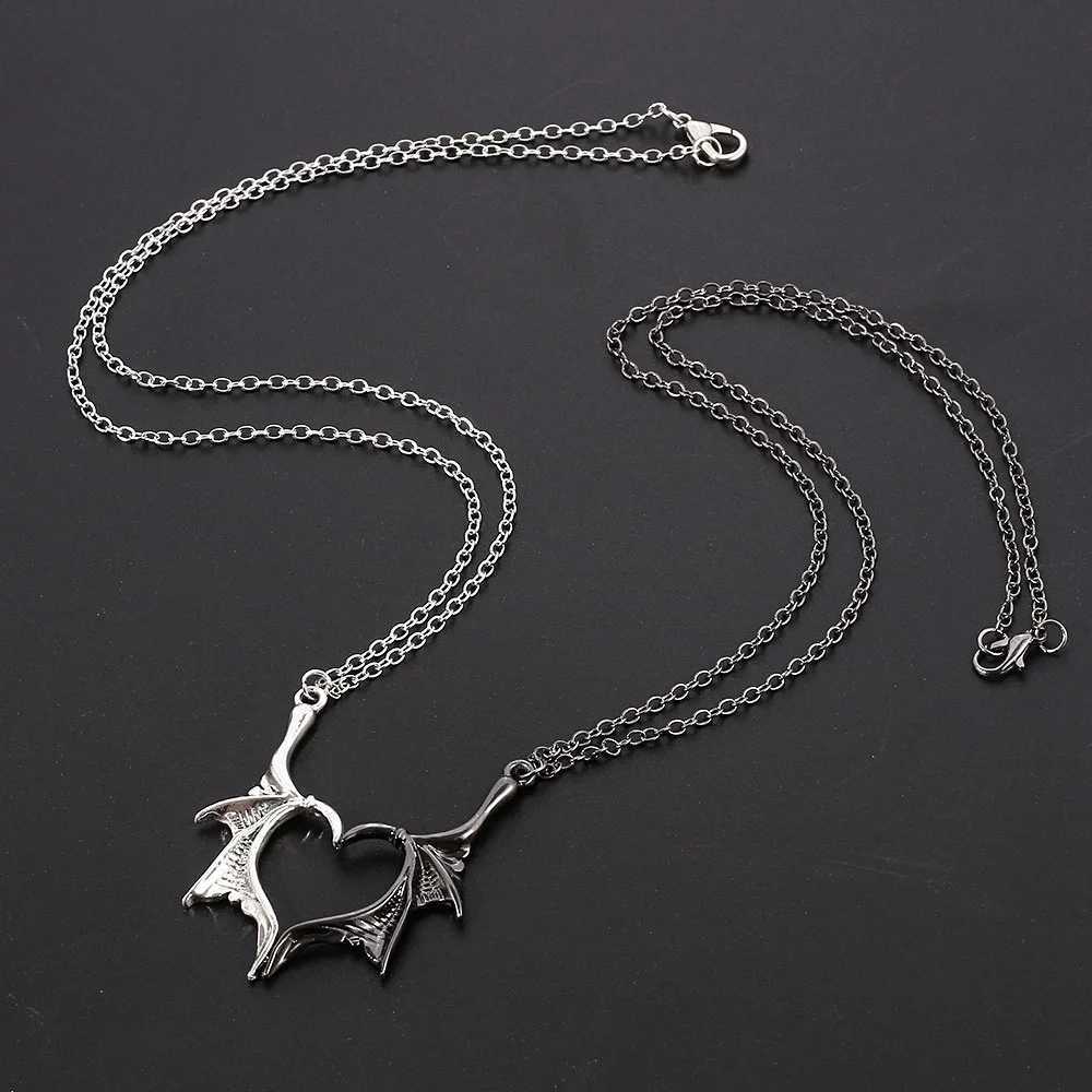 Lovers Jewelry Antique Gift Valentines Gift Darkly Wing Heart Necklace Vintage Charm Punk Angel Demon Wing Pendant Necklace XJ250604