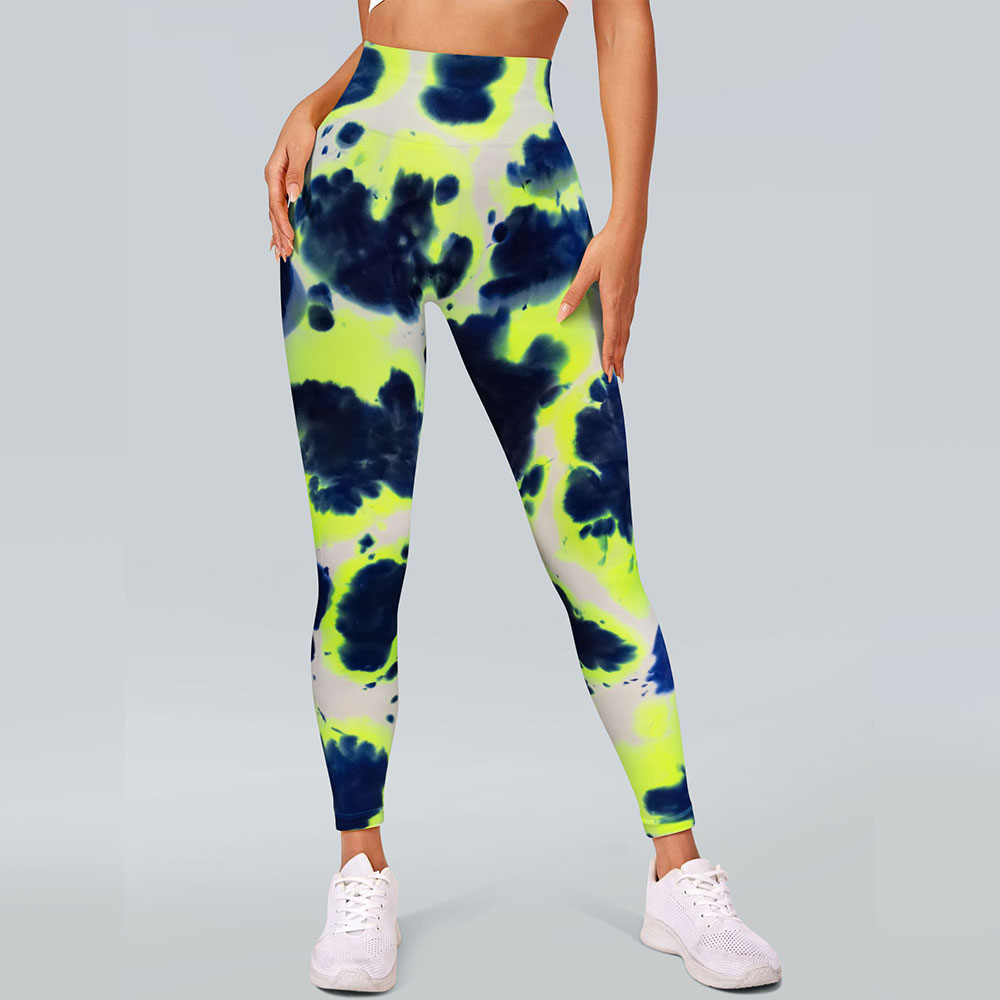 Sports yoga drip dye ink design, tight fitting high waist fit, hip lifting and high elasticity fitness women's pants