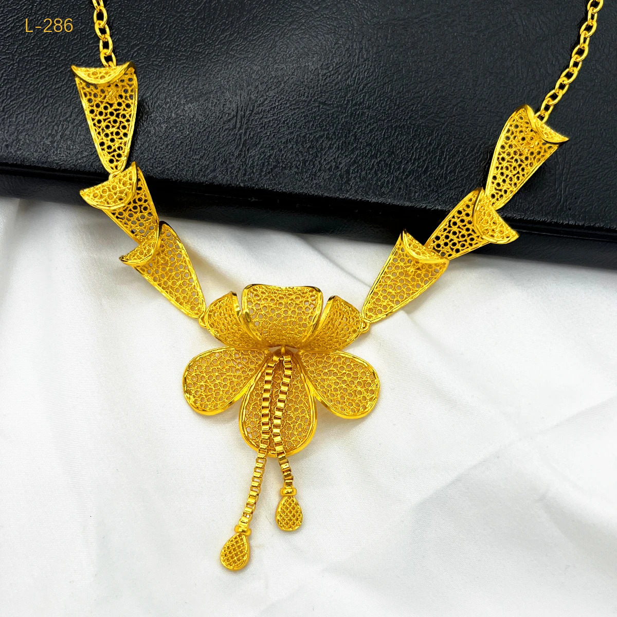 Dubai Indian African Flower Necklace Earrings Jewelry Set For Women 24K Gold Plated Nigeria Bridal Wedding Party Gift Jewellery 250530