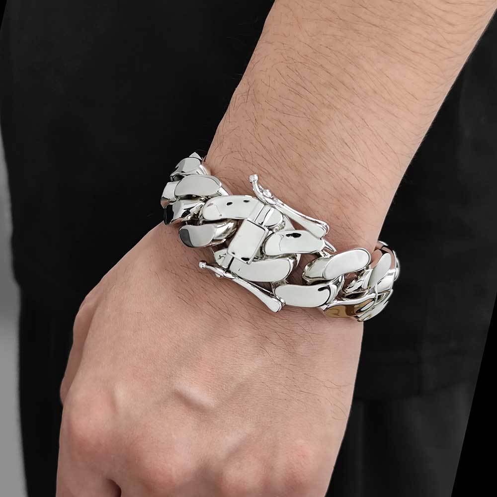 Hip Hop Smooth Cuban Chain Personality Trendy Mens Bracelet Jewelry High-end Accessories