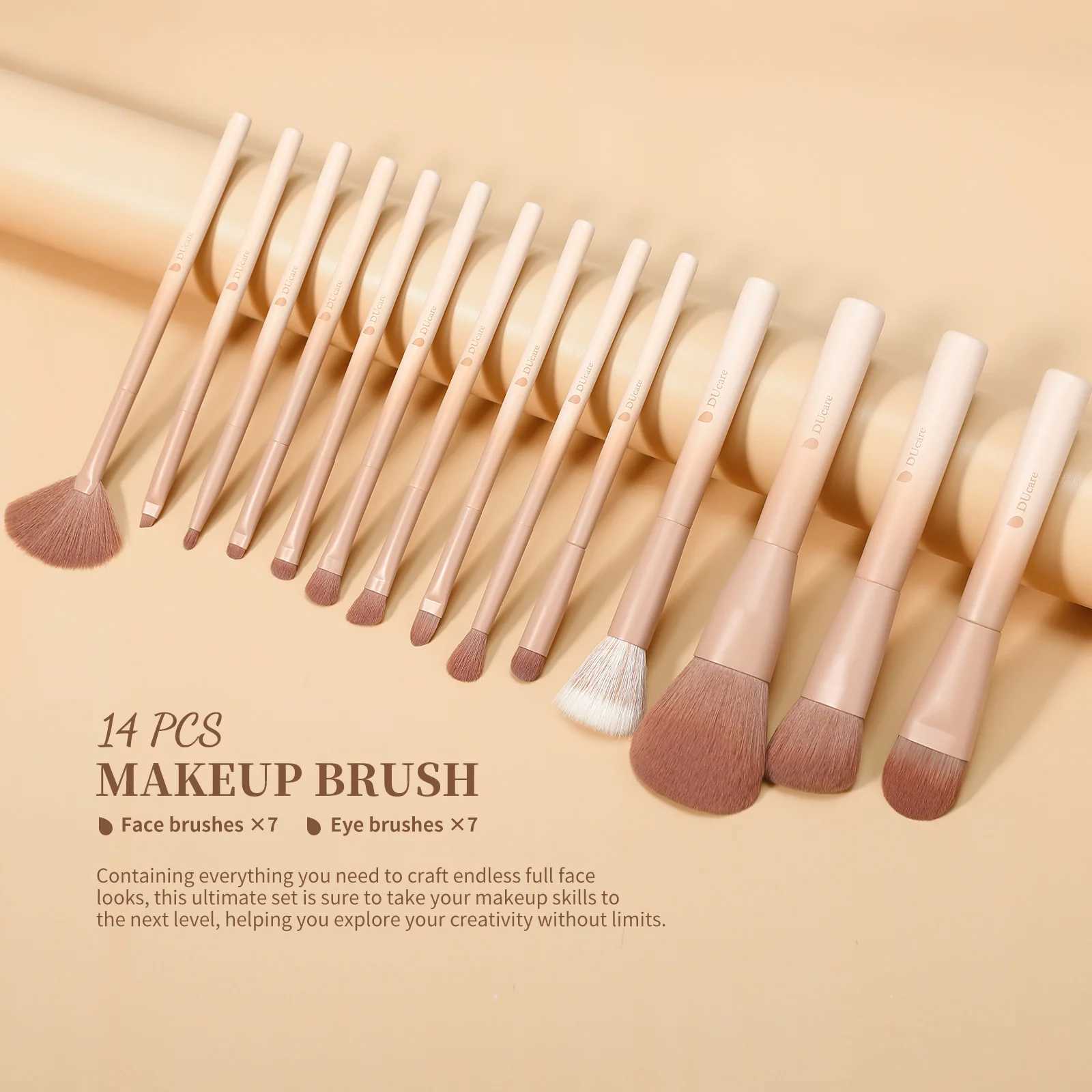 DUcare 14Pcs Coffee Makeup Brush Set with Sponge Foundation Blending Face Powder B Eyeshadow Brushes Valentine Christmas Gift W250605