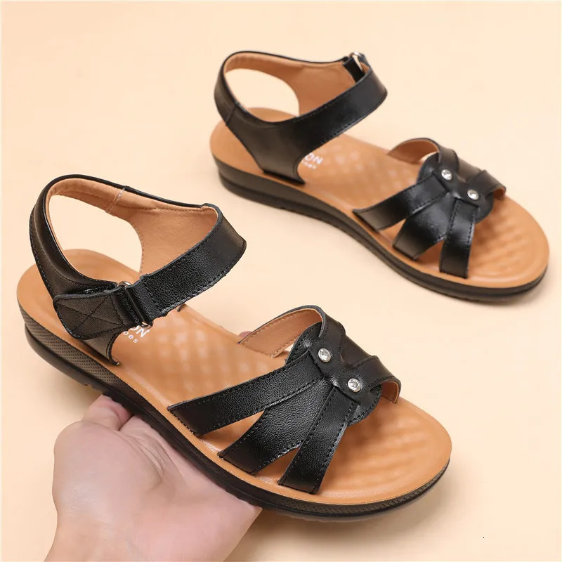 WOIZGIC Womens Genuine Leather Sandals Platform Shoes Non Slip Summer Cool Beach Hook Loop Plus Size 42 43 250605